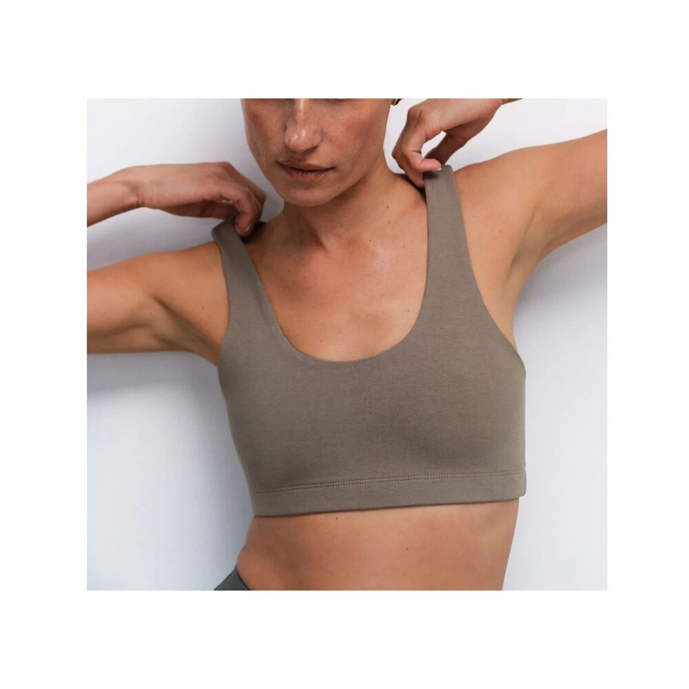 Mate the Label Women's Organic Stretch Sports Bra PEBBLE NWT S